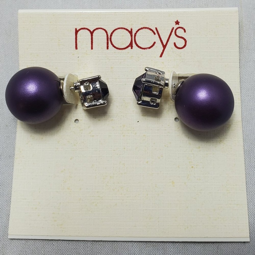 Macy's Lilac /rhinestone reversible stud earrings - Picture 2 of 5